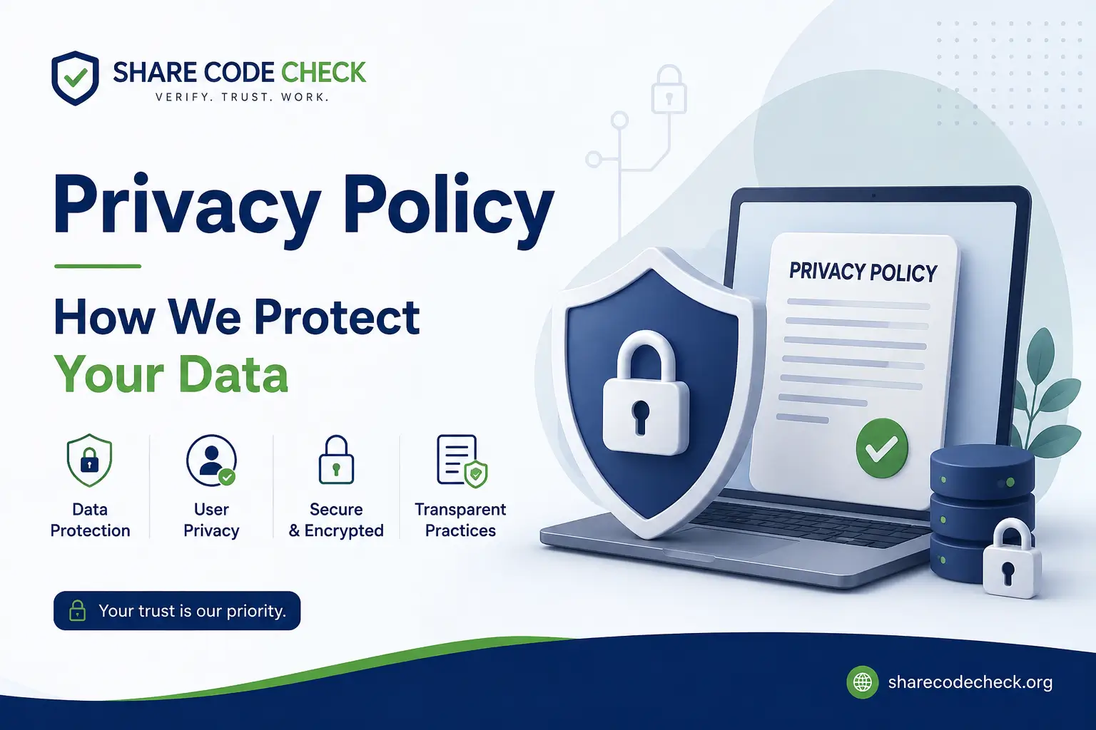 Privacy Policy How We Protect Your Data Share Code Check